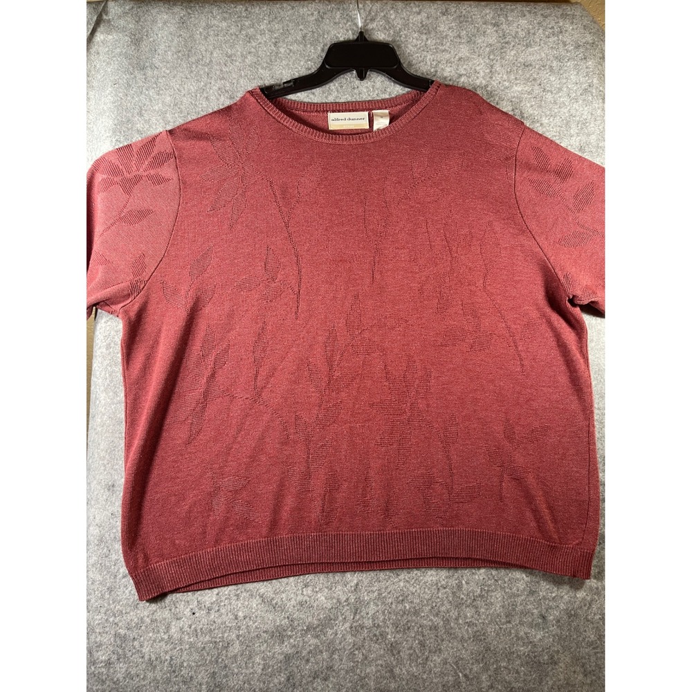 Alfred Dunner Woman 3X Rose Red Floral Jacquard Short Sleeve Knit Sweater Top